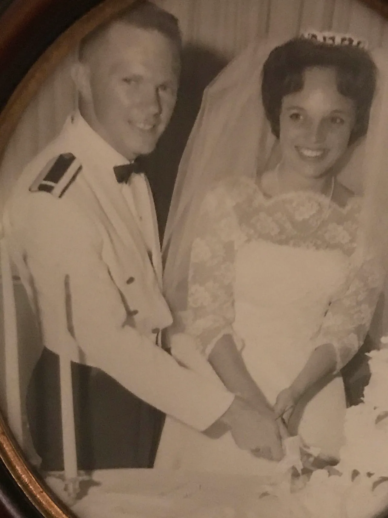 John DiPrima ’58: A picture of John on June 6, 1964, at his wedding reception with his lovely wife, formerly Ms. Lynda Barbre, of Rome, Georgia at their wedding and reception at Christ The King Cathedral in Atlanta, Georgia. John is wearing his formal Air Force Officer summer uniform. He had recently been promoted to First Lieutenant while stationed at Amarillo Air Force Base in Texas.