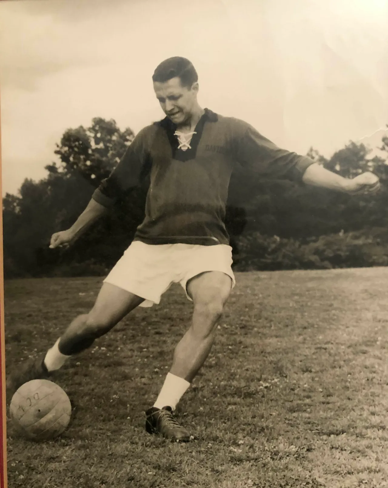 Gordon Neville ('55) playing soccer at Davidson College.