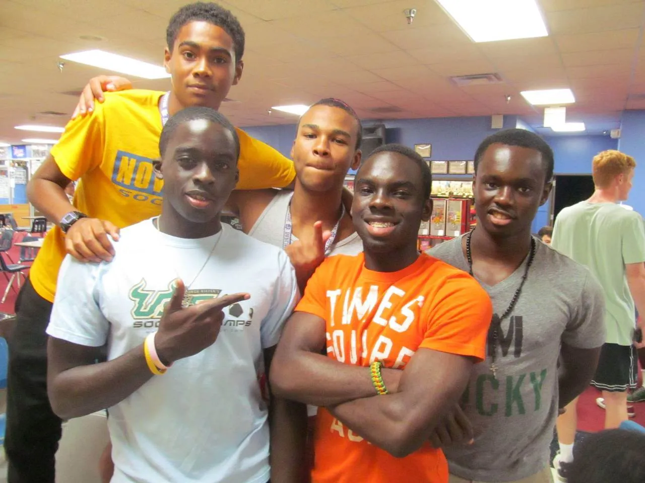 Ian Winder '14, Jai Burgess '14, Martin Atkins '15, Mitchell Thurston '14, and Joseph Kitson-Mills '14 out bowling at a Neville House social event in 2014.